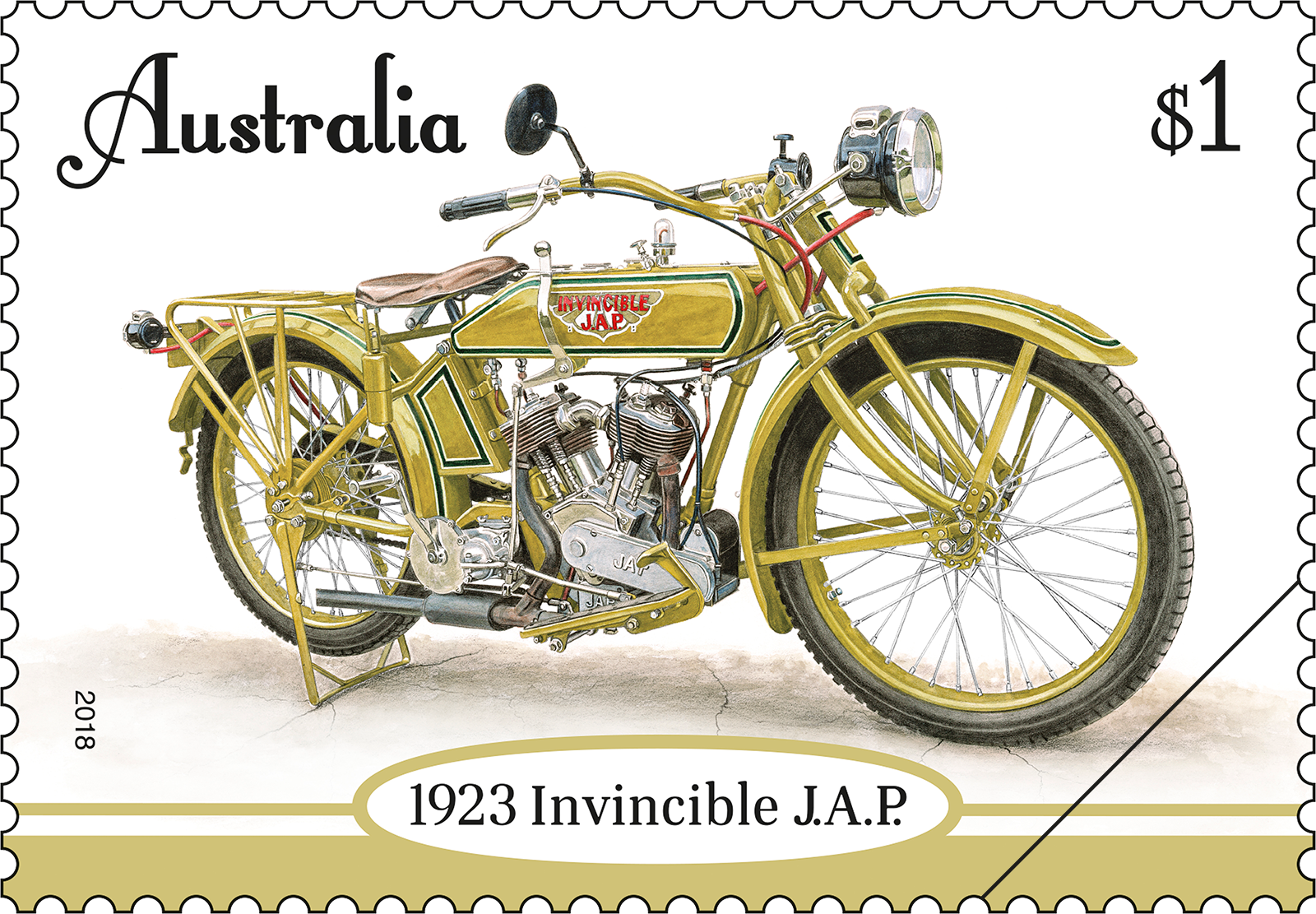 Vintage Motorbikes 1923 Invincible J.A.P.  stamp $1 1923 Invincible J.A.P.