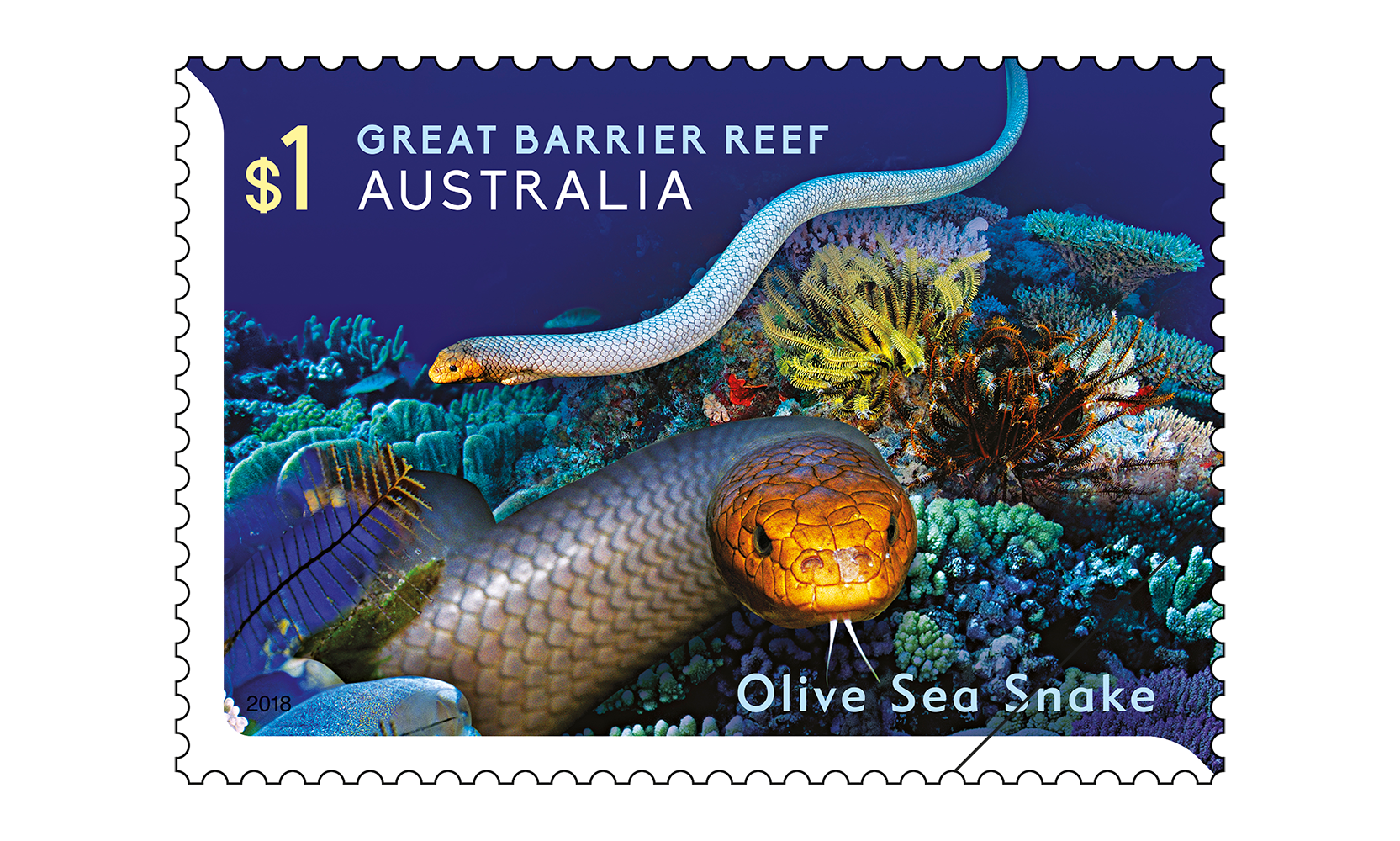 Reef Safari Olive Sea Snake $1 stamp