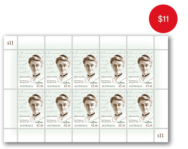 Sheetlet 10x Edith Cowan: First Woman in Parliament Stamps