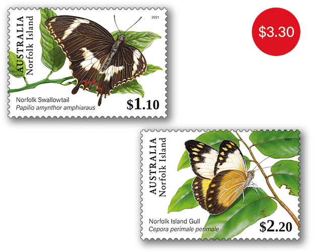 Set of Norfolk Island Butterflies Gummed Stamps Set of Norfolk Island Butterflies Gummed Stamps
