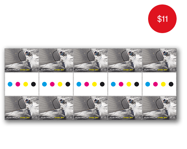 Gutter Strip of 10x $1.10 Super-Maxi Stamps Gutter Strip of 10x $1.10 Super-Maxi Stamps