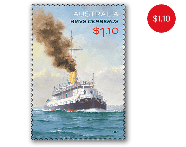 HMVS Cerberus: 150 Years Gummed Stamp