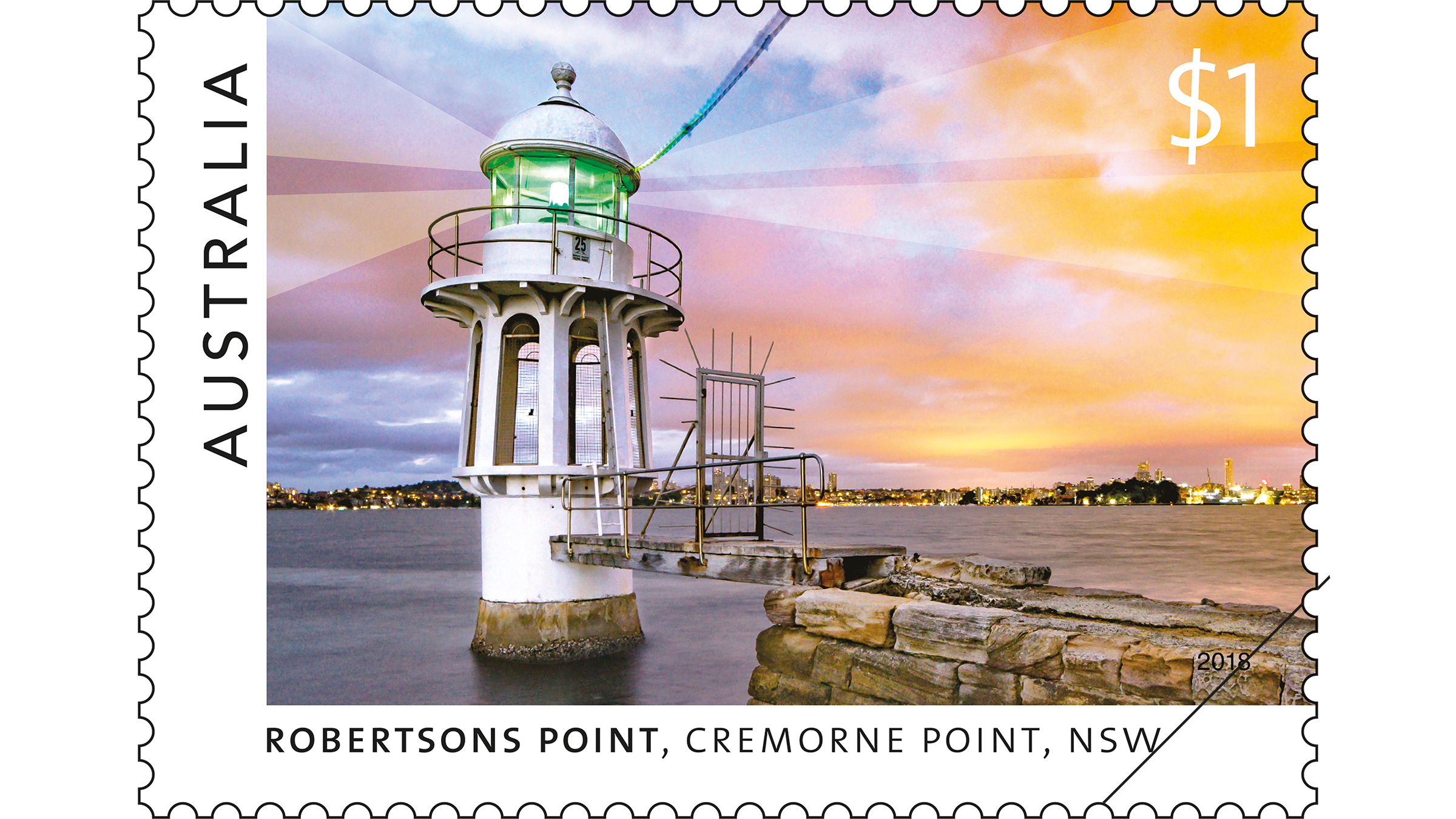 Lighthouses of Sydney Robertsons Point stamp Robertsons Point Lighthouse, Cremorne Point, NSW