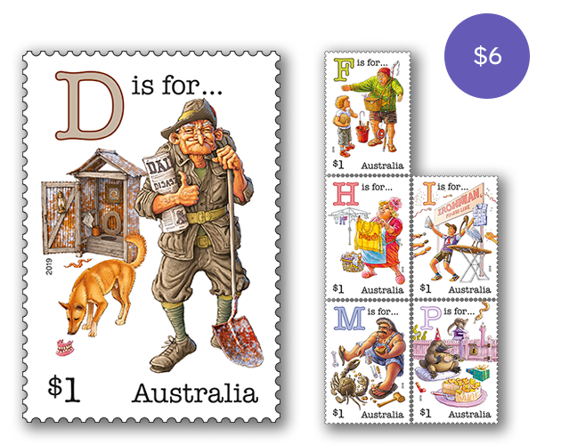 Set of Fair Dinkum Aussie Alphabet part 5 stamps