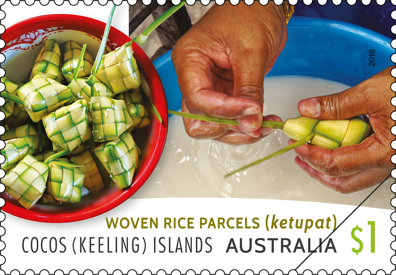 Cocos (Keeling) Islands Basket Weaving Woven rice parcels (ketupat) stamp