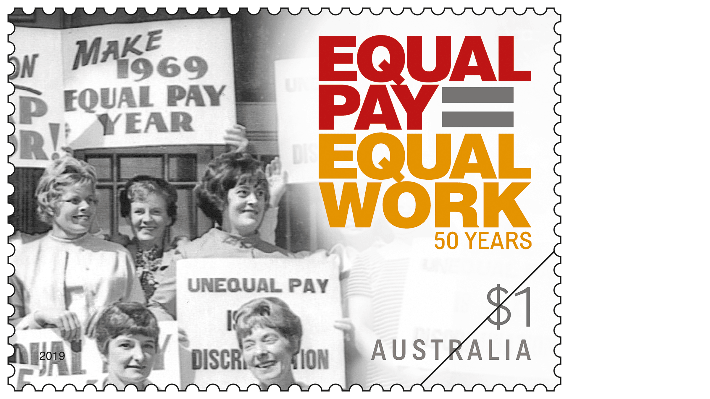 Principle of Equal Pay: 50 Years single stamp Lest We Forget