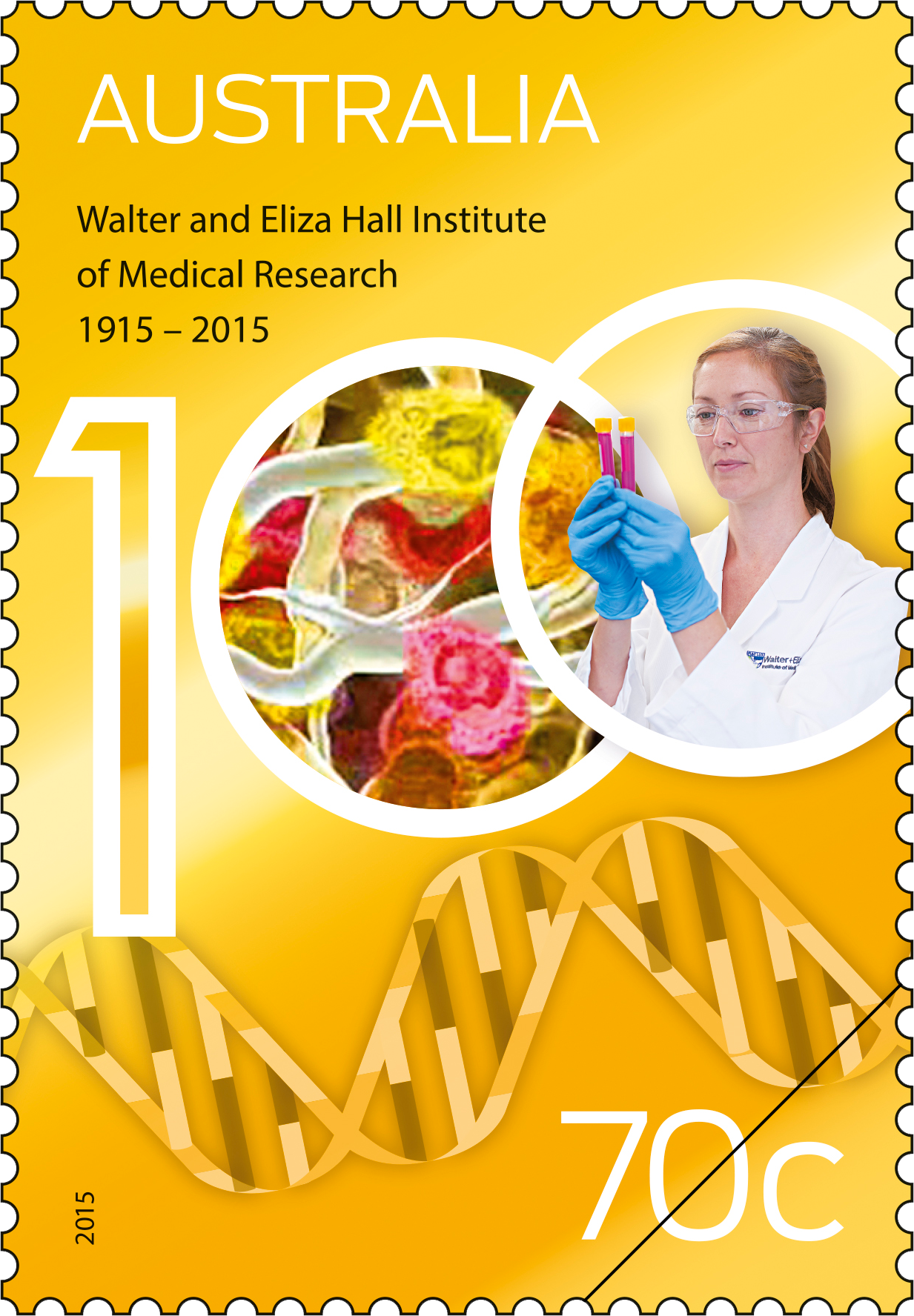 WEHI_Stamp_400 70c Walter and Eliza Hall Institute of Medical Research 1915-2015