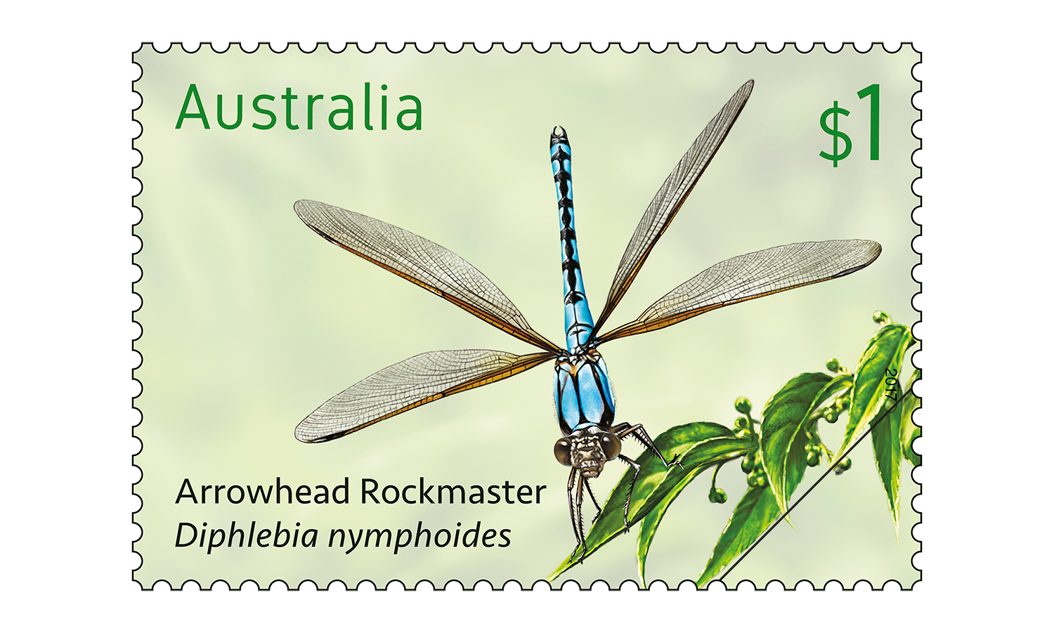 Arrowhead Rockmaster stamp from Dragonflies stamp issue $1 Arrowhead Rockmaster, Diphlebia nymphoides