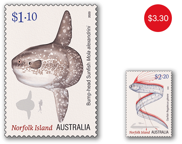 Set of Norfolk Island: Ocean Oddities gummed stamps