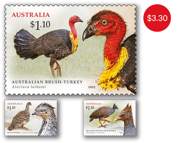 Megapodes of Australia stamps Set of Megapodes of Australia Gummed Stamps