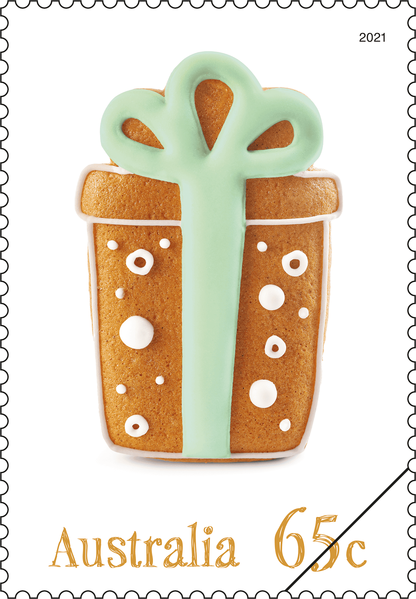 2021_Christmas_Tree_Stamp_400 65c Gingerbread gift