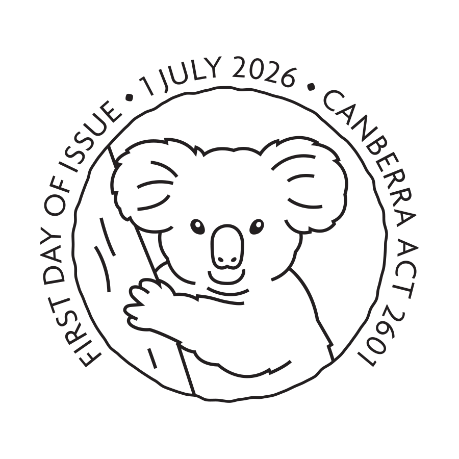 First Day of Issue, 1 July 2026, Canberra ACT 2601. Illustration of a Koala