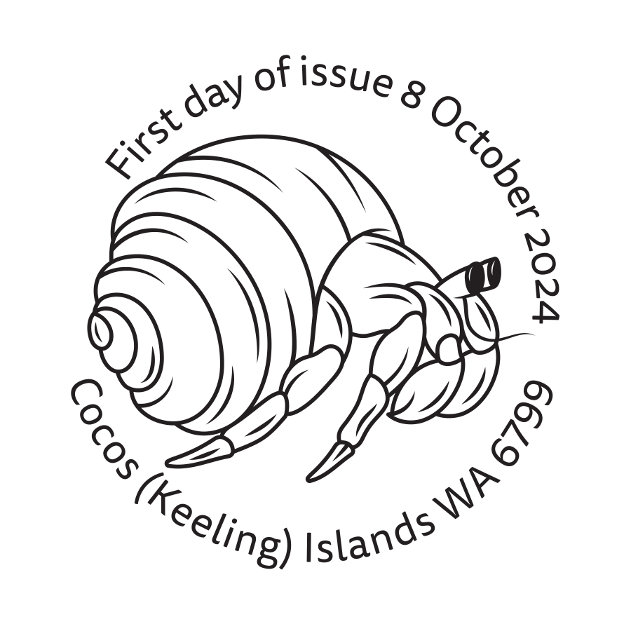 2023_CKI_Reef_Fish_Postmark_36x19mm Cocos (Keeling) Islands Hermit Crabs postmark