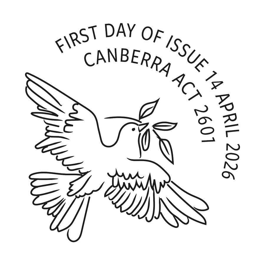 First Day of Issue 14 April 2026 Canberra ACT 2601 illustration of Dove carrying twig