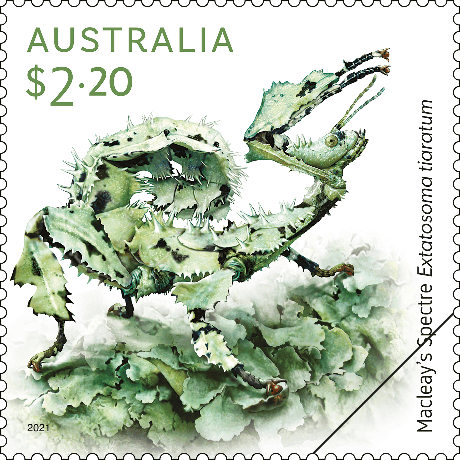 2021_Nature's_Mimics_Stamp_03_400 $2.20 Macleay’s Spectre, Extatosoma tiaratum