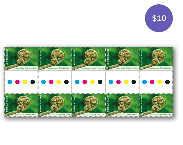 Norfolk Island Tree Fern gutter strip 10 x $1 Gutter strip 10 x $1 Norfolk Island Tree Fern stamps