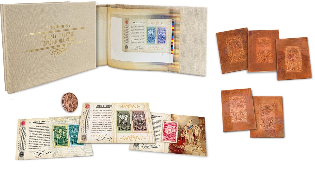The Colonial Heritage Intaglio Collection included the printing plates used for the production of the minisheet into a special collection. This is an example of one of the innovative products developed by the Category team.