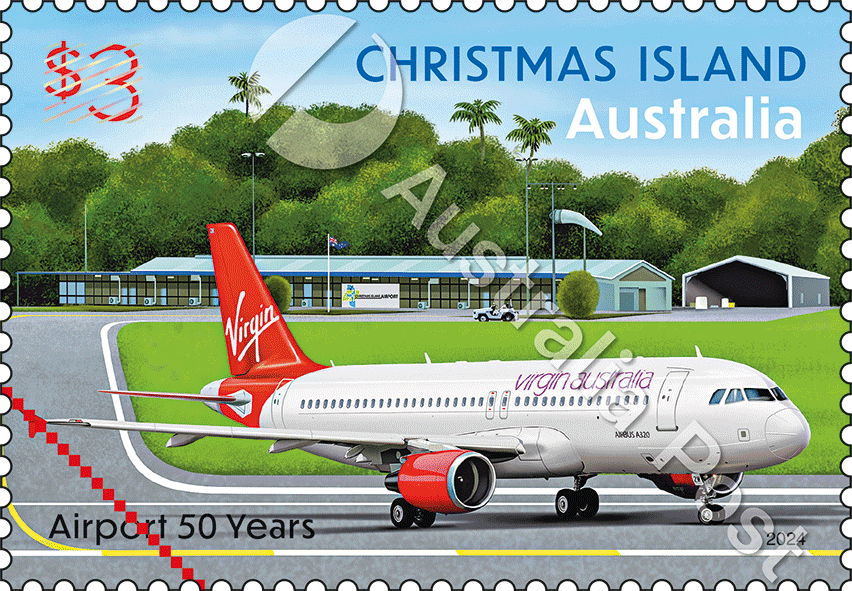 2024_CI_Airport_50_Years_Stamp_02_WM $3.00 Virgin Airbus A320