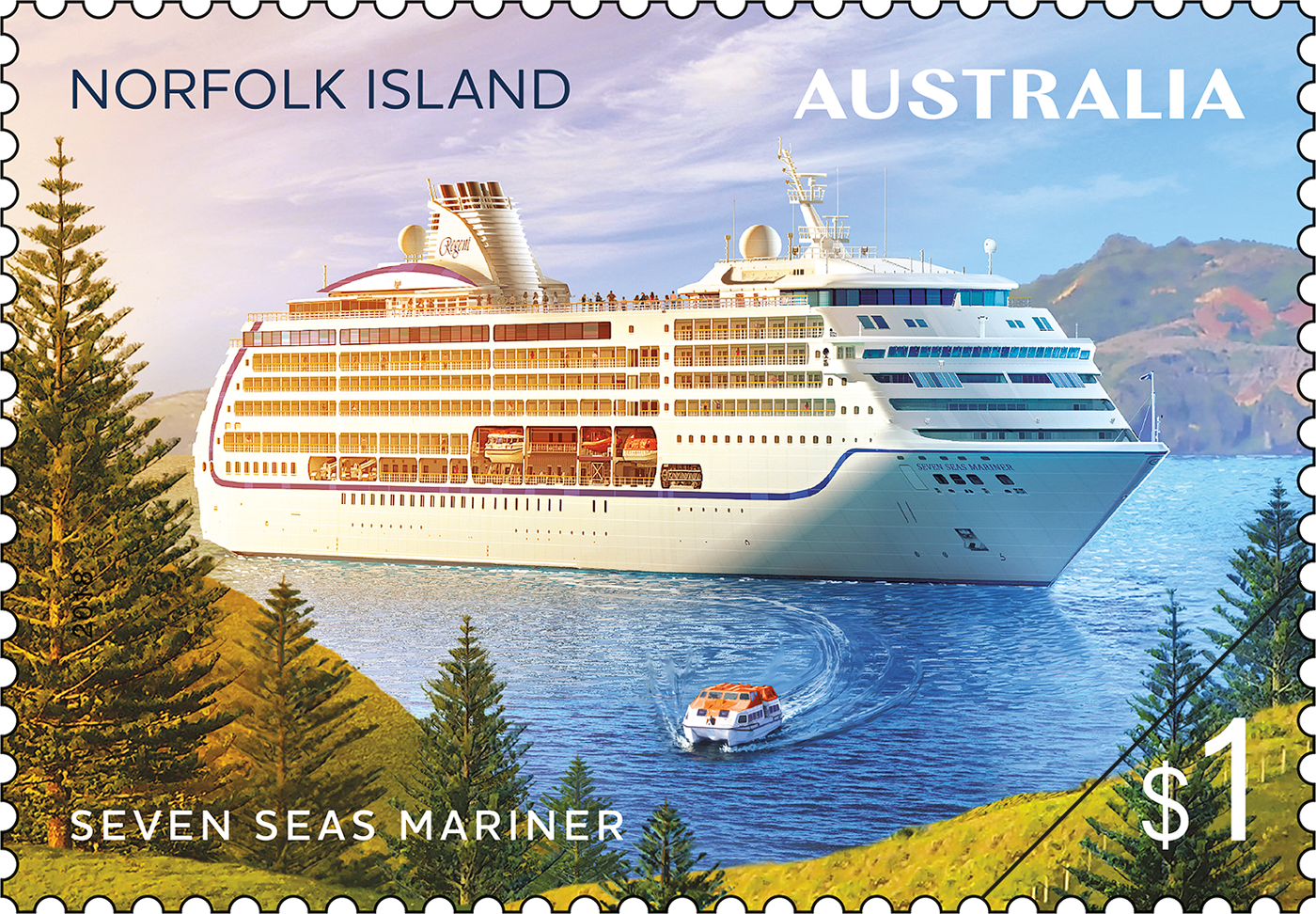 Norfolk Island Cruise Ships $1 Seven Seas Mariner stamp $1 The New Gaol
