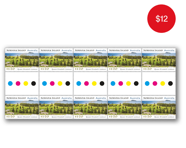 Norfolk Island Lookouts gutter strip 10X $1.20 Gutter Strip of 10x $1.20 Queen Elizabeth Lookout Stamps