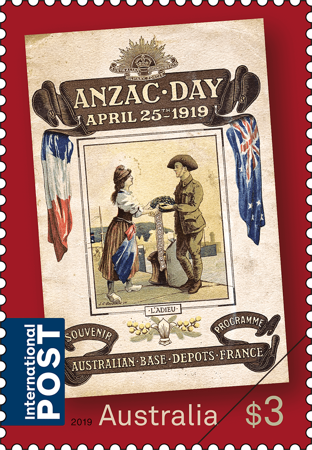 Anzac Day 2019 $3 international stamp