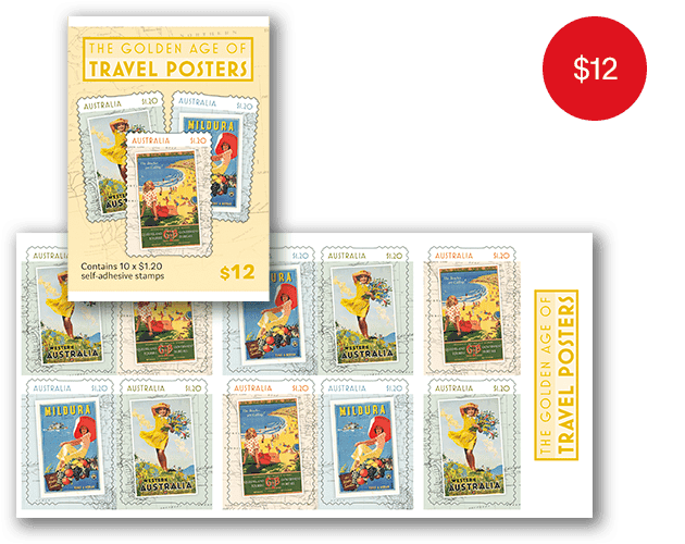 Booklet of The Golden Age of Travel Posters stamps Booklet of 10x The Golden Age of Travel Posters Stamps