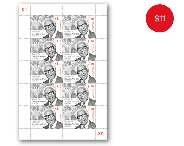 Pastor Sir Doug Nicholls sheetlet of 10 Sheetlet of 10x Pastor Sir Doug Nicholls Stamps