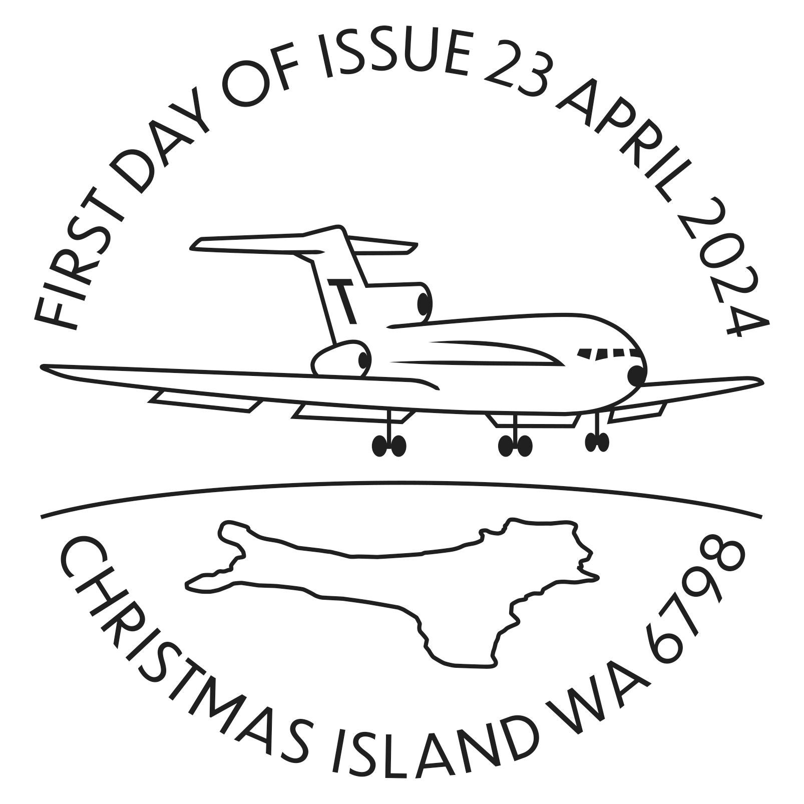2024_CI_Airport_50_Years_Postmark_FA_23_April_32mm Christmas Island Airport – 50 Years postmark